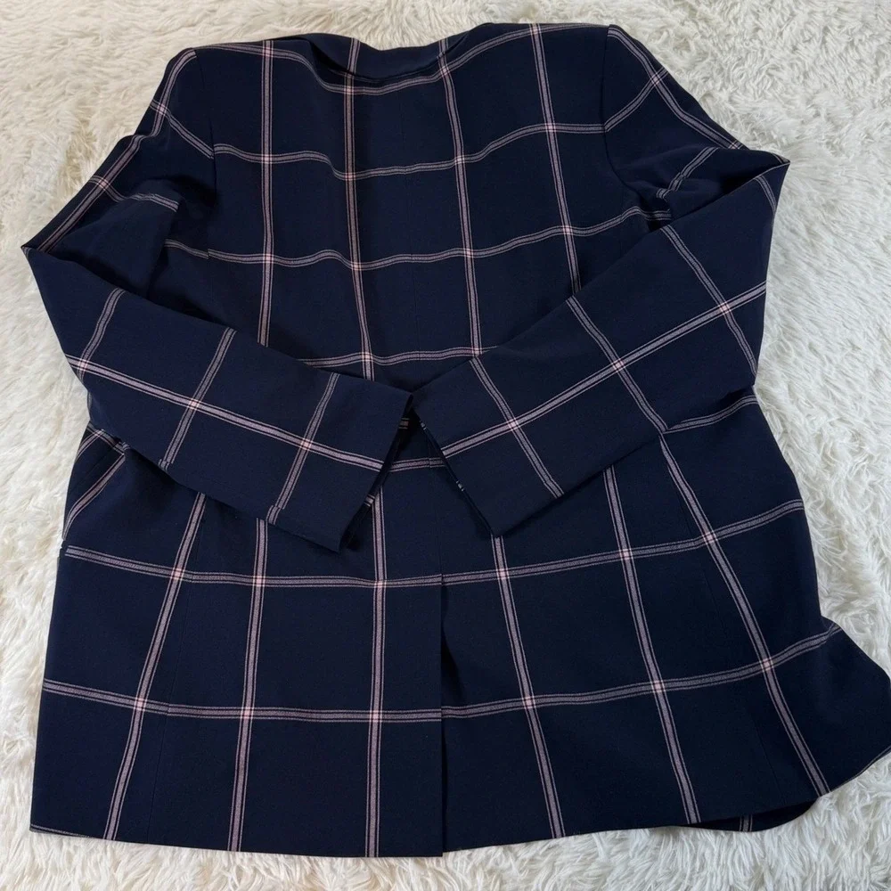 Leith Plaid Blazer Women's Medium Navy Blue Pink‎ Career Officewear Jacket Corp - Picture 3 of 12